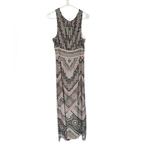 London Times Black and Pink Patterned Sleeveless Maxi Dress size 12